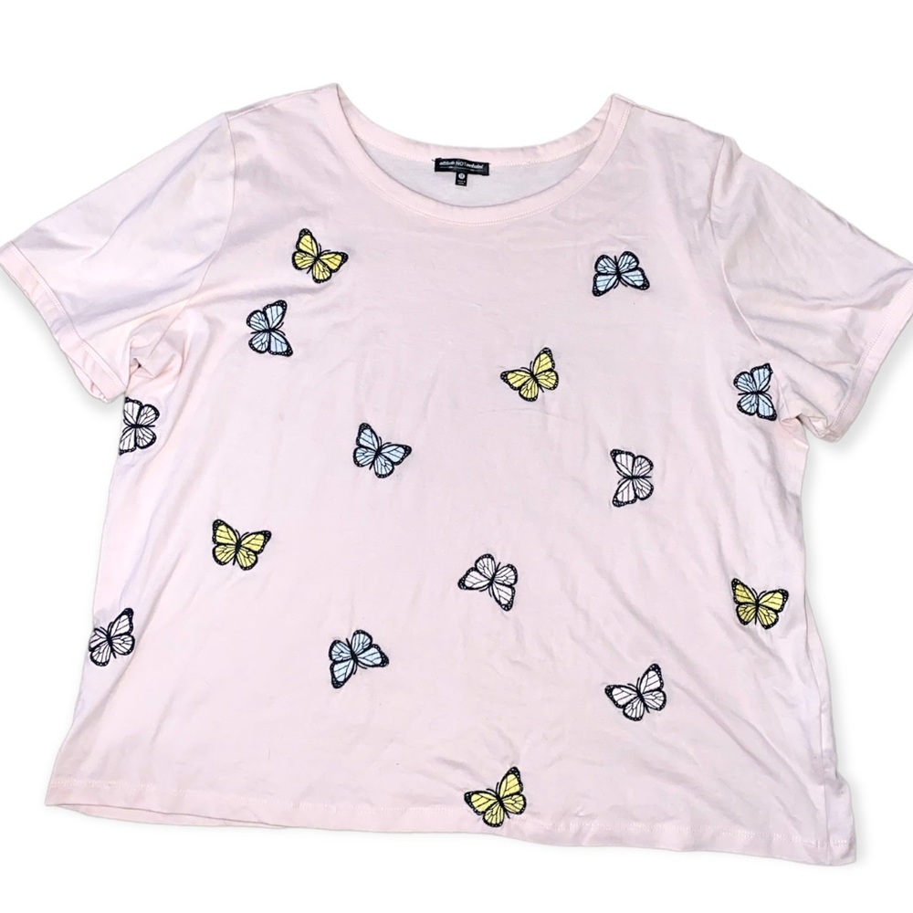 Attitude Not Included Embroidered Butterfly short sleeve Tee